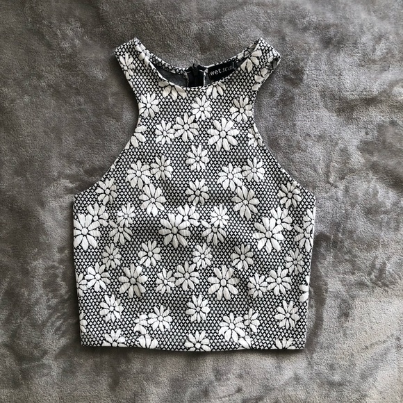 Wet Seal Women’s Y2K Inspired Tank Top Small Floral White Black Halter Crop - Picture 1 of 4
